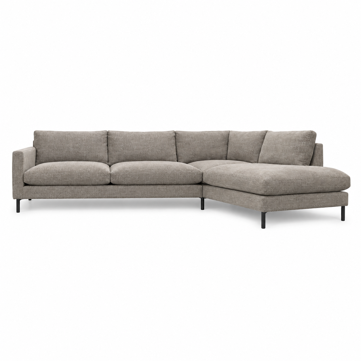 Sofa Leken (Open corner) — front-view upholstery visualization in STORM 14 LATTE